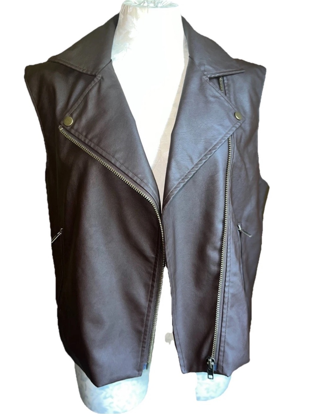 Mustard Seed Faux Leather Oversized Moto Vest Jacket Brown Size Small NWT - Picture 14 of 15